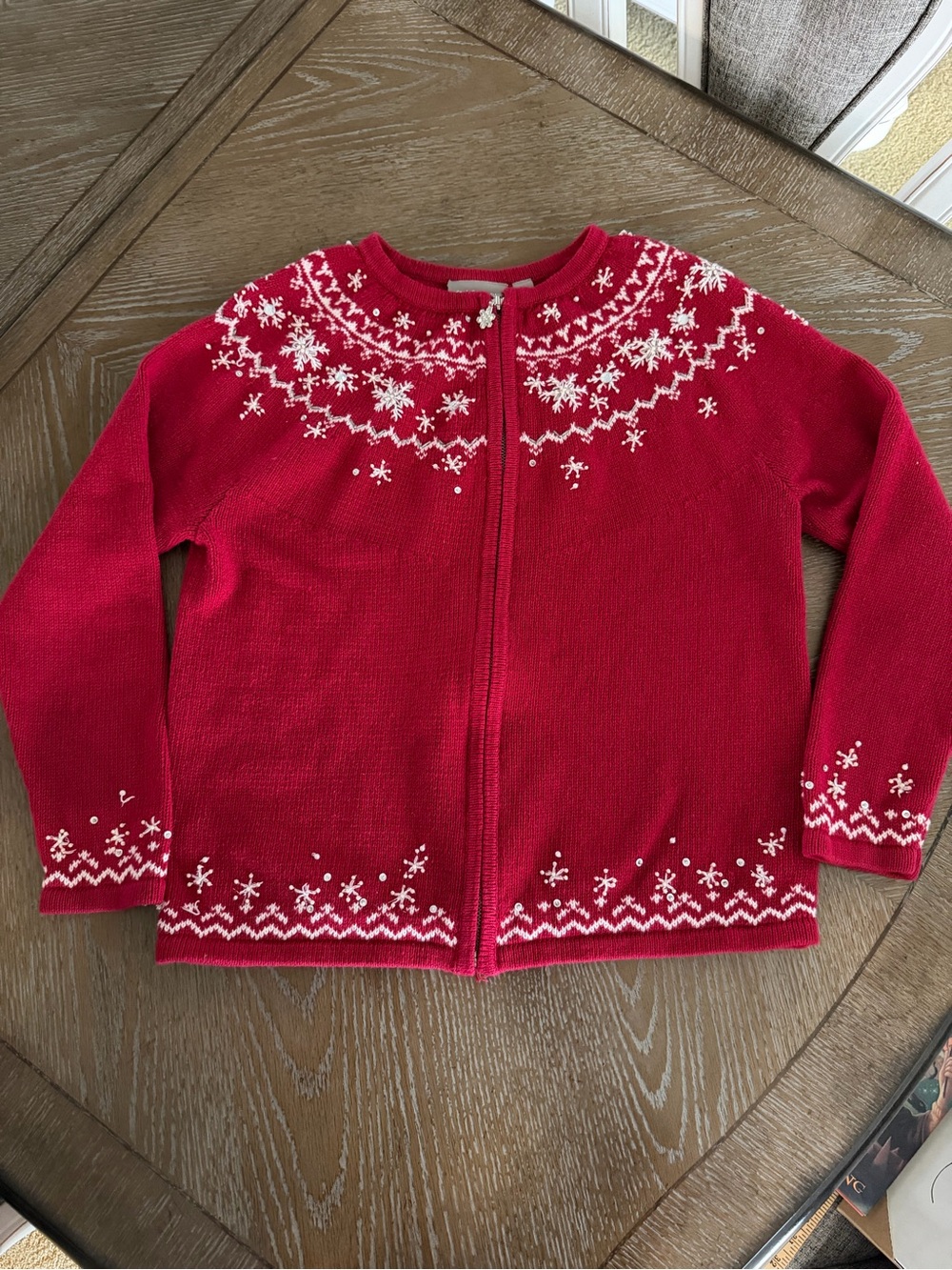 croft & barrow Women’s Red Zip-Front Snowflake Cardigan